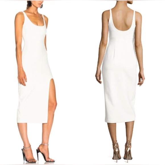 cinq à sept 12 Breena Slit Bridal Fitted Midi Wide Scoop Neck Sleeveless CLEAN - Picture 2 of 14